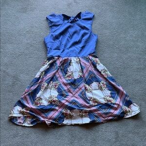 Sz Medium Lavand Anthropologie Pleated Skirt Dress - Blue Purple Pink